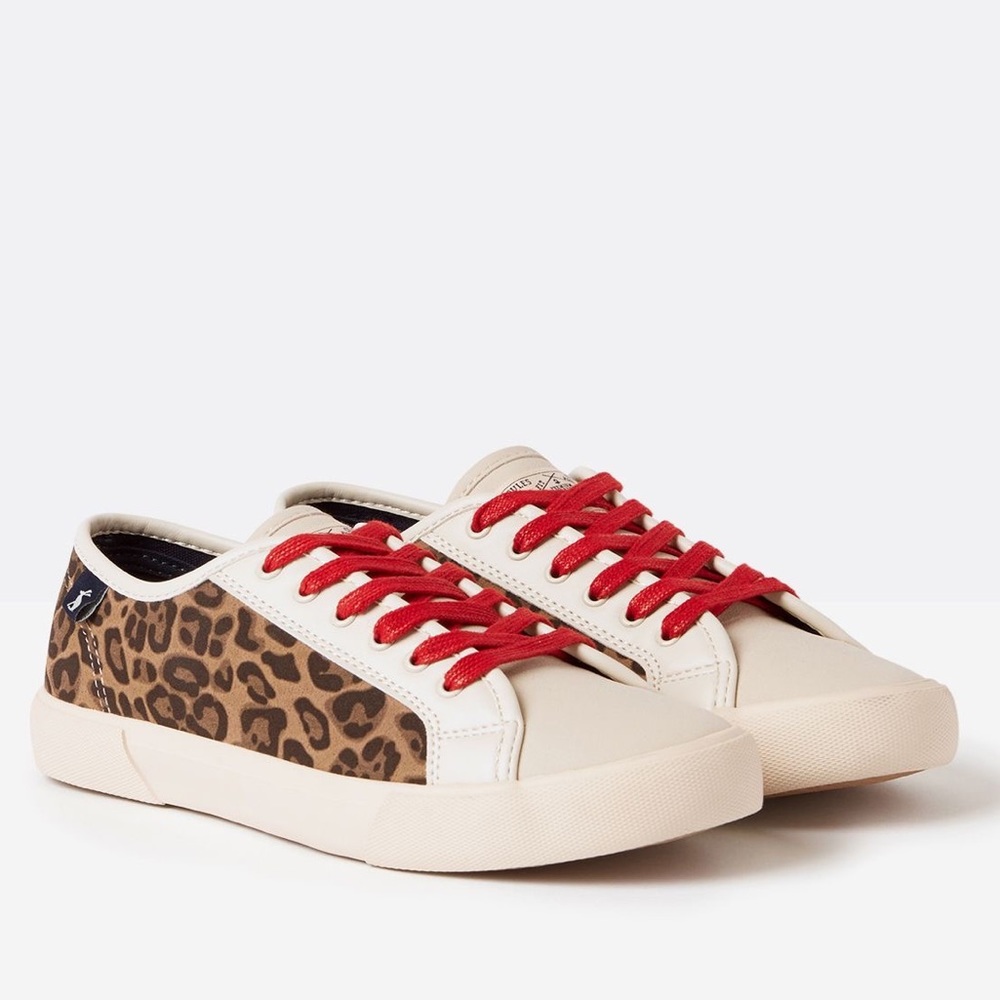 NEW Joules Coast Pump Lace Up Leopard Sneakers trainers print tennis shoes NWT 8